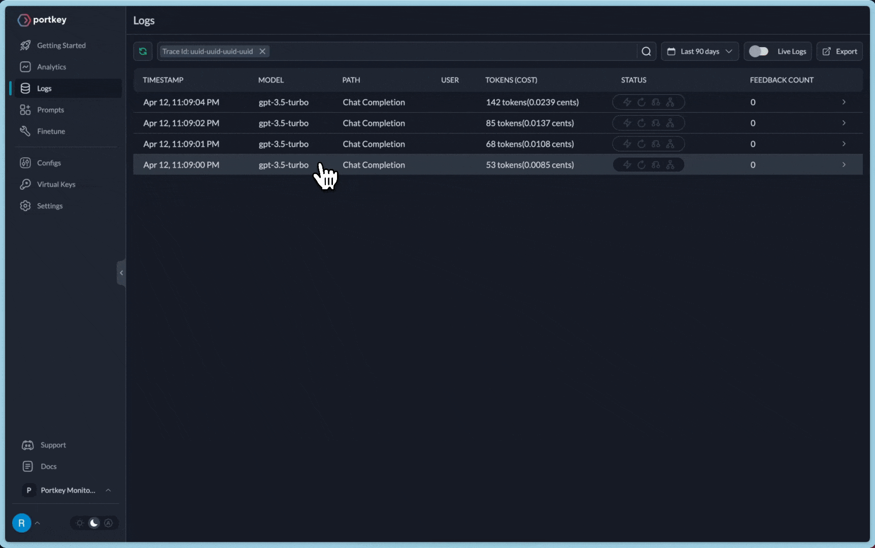 Langchain Agent Logs on Portkey